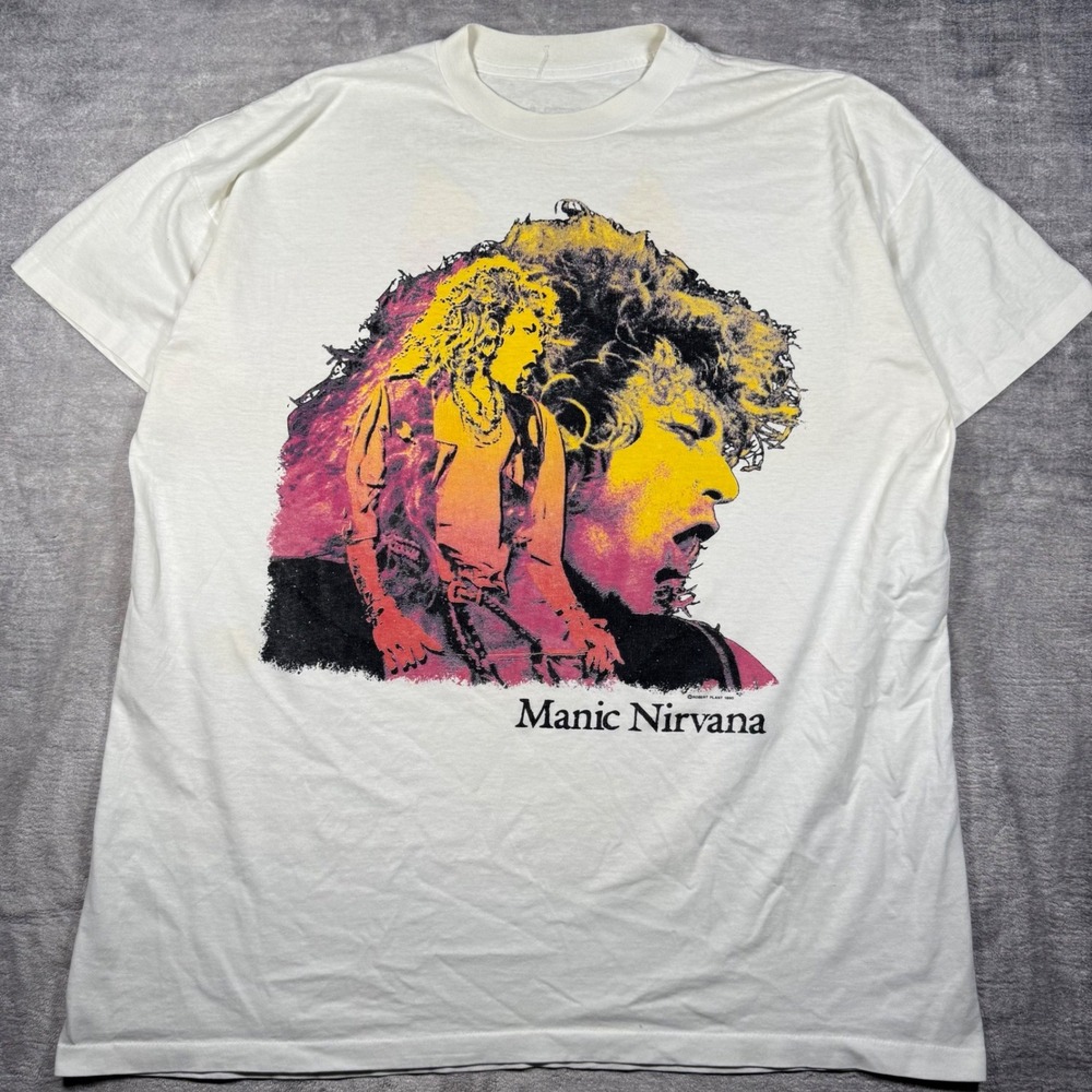 Robert Plant Shirt Mens XL White Vintage 1990 Manic Nirvana Tour Led Zepplin